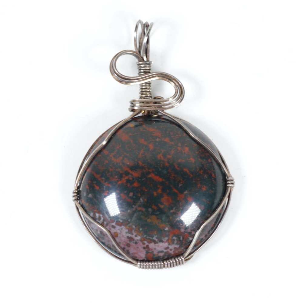Sterling Silver Wire Wrap Red and Black Cabochon Pendant